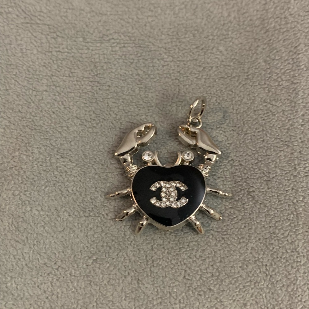 Upcycled Black and Silver with Crystals Crab Pendant Charm